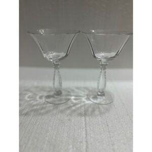 (2) FOSTORIA Silver CHAMPAGNE GLASSES / FLUTES with Optic Bowl & Beaded Stem 6"H